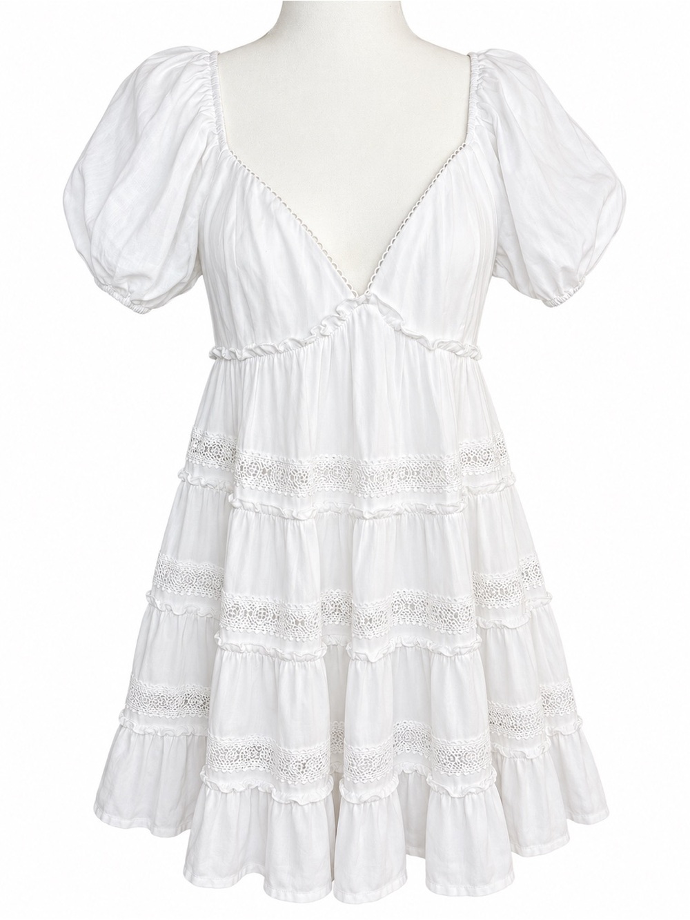NWT Altar’d State White Lace Tiered Puff Sleeve Mini Dress M